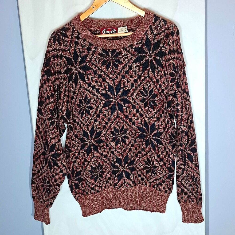Vintage Cedar Bend Sweater Women's XL Fair Isle Wool Blend USA Grandpa Ski 80s